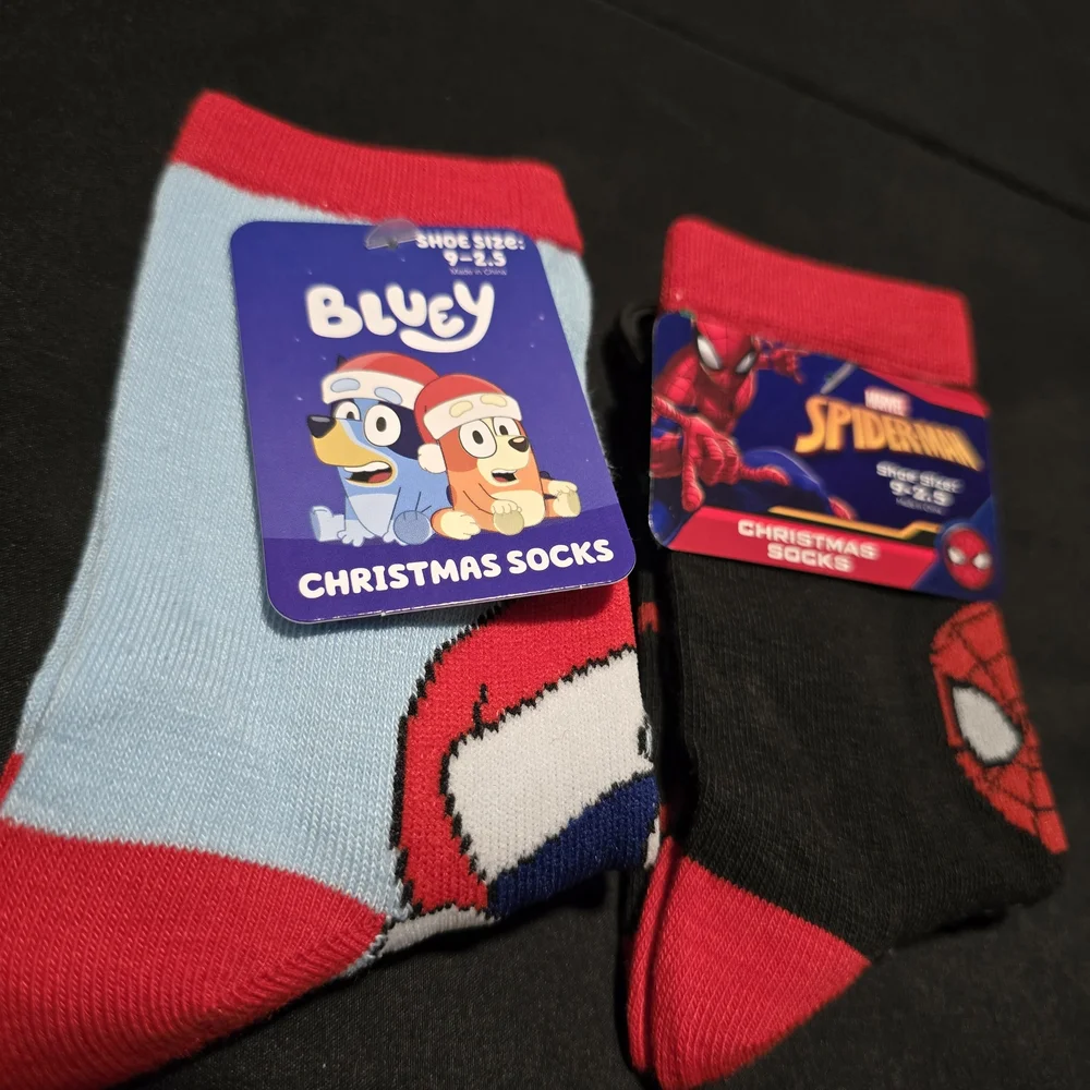 Bluey Marvel Spiderman Christmas Socks Kids Stocking Stuffer NWT Size 9-2.5